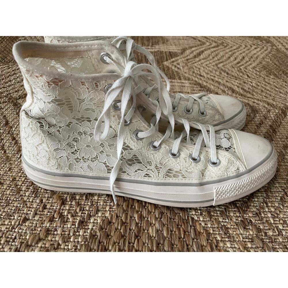 Converse Pre-loved White Lace High tops SZ 9.5 - Picture 2 of 11
